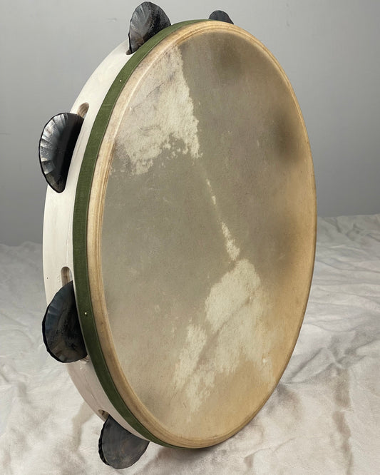 35 cm traditional tambourine with goatskin head and wooden frame