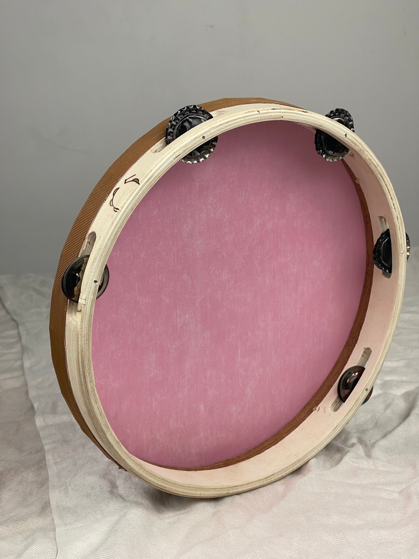 Modern Tamburello - 11" pink textured mylar tambourine