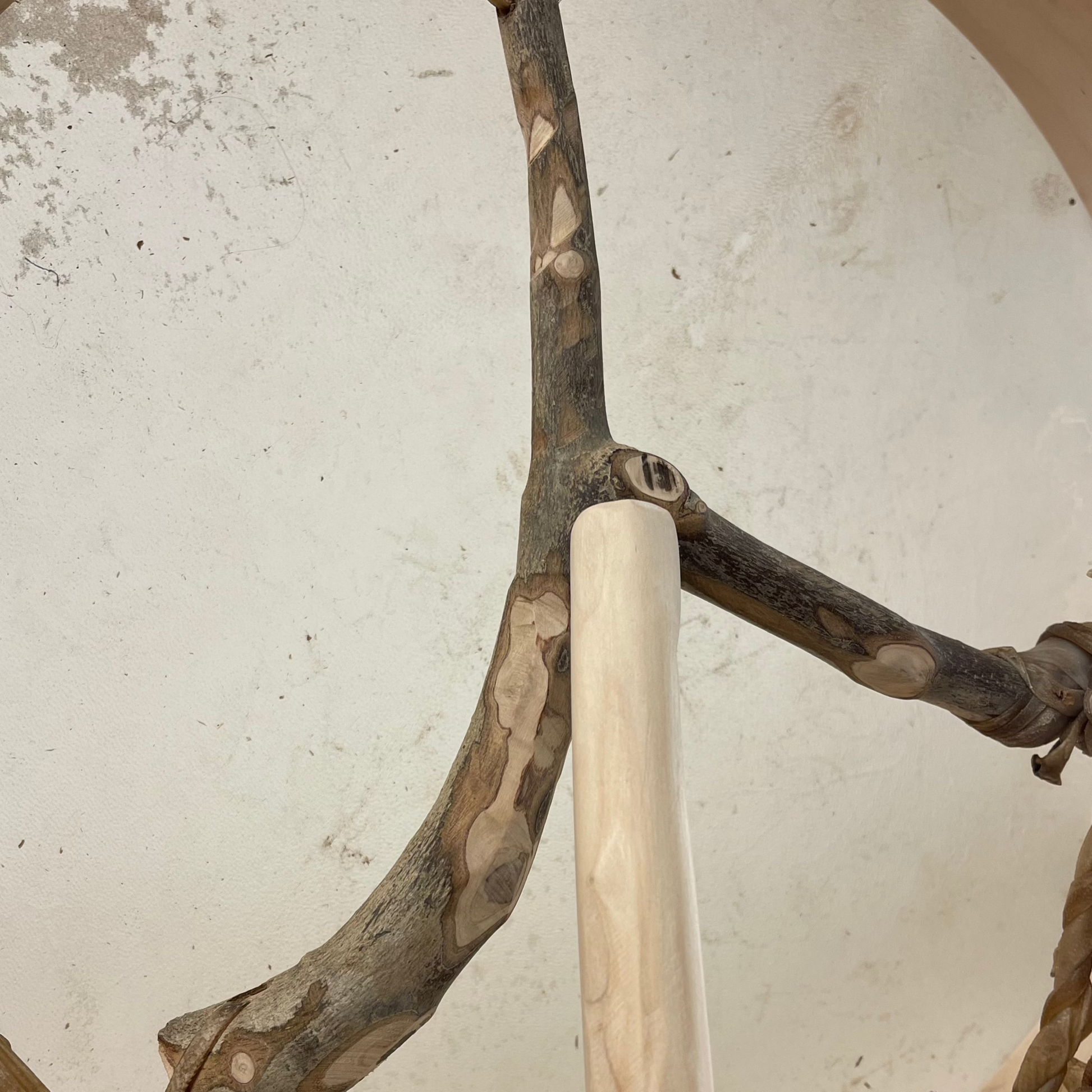 Detail of natural goatskin on beech frame