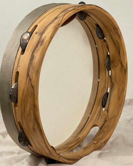 EUFORIA tamburello – front view, olive wood frame with white textured head