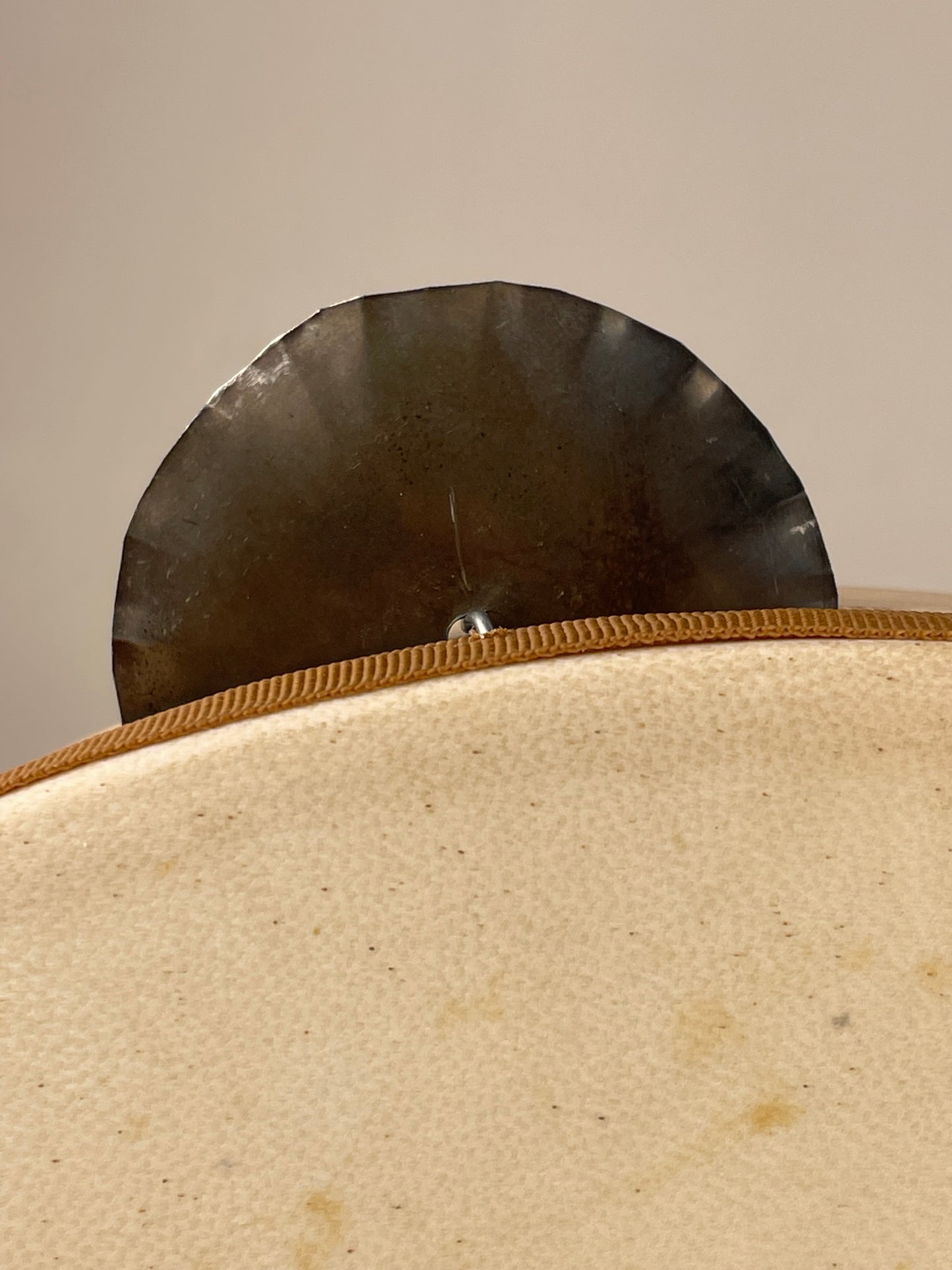 Hand-hammered tin jingles on beech tambourine frame