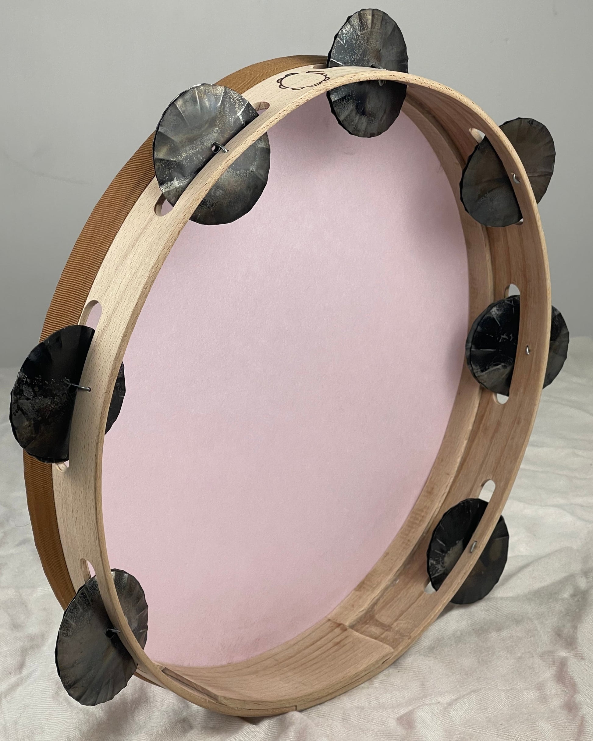 Handmade pink Mylar tamburello, 33 cm