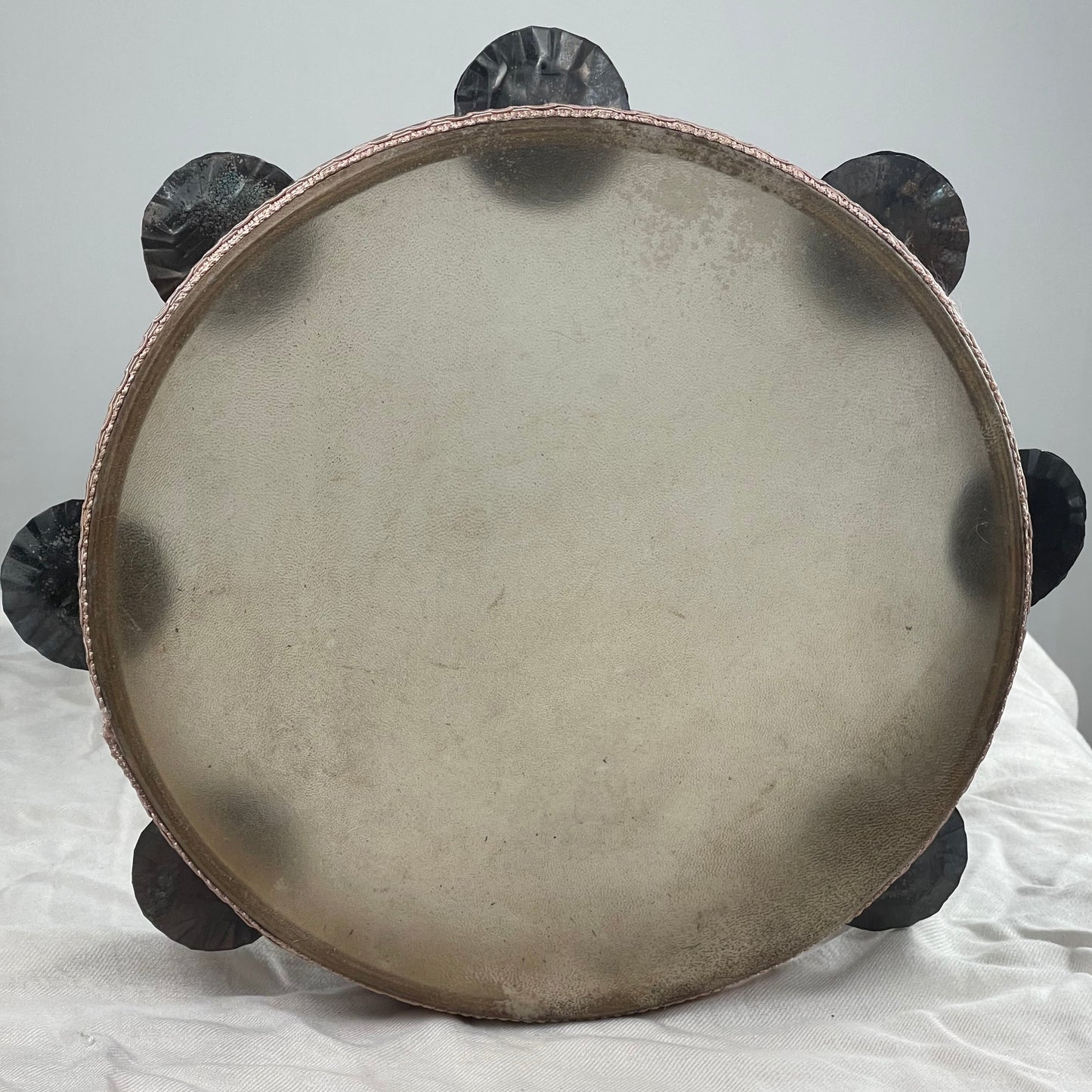 Natural goat skin head on handcrafted tambourine