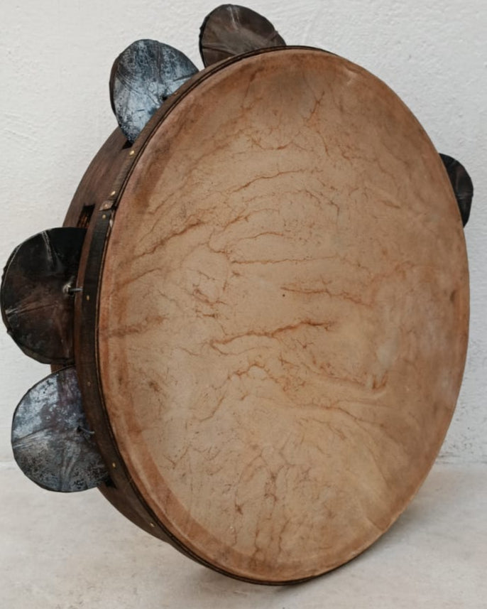 Side view of reinforced tambourine frame in natural beech wood