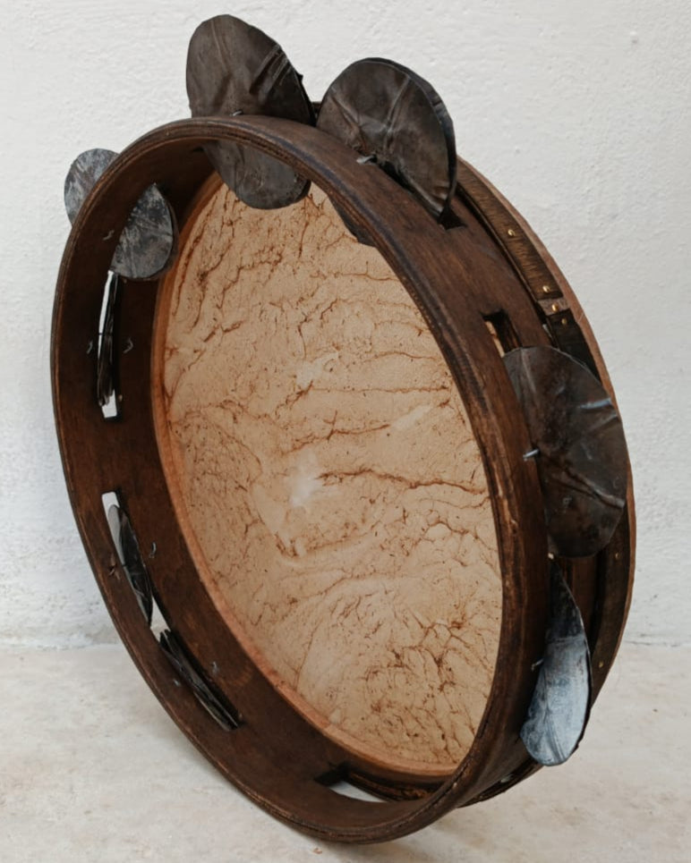 Side view of reinforced tambourine frame in natural beech wood