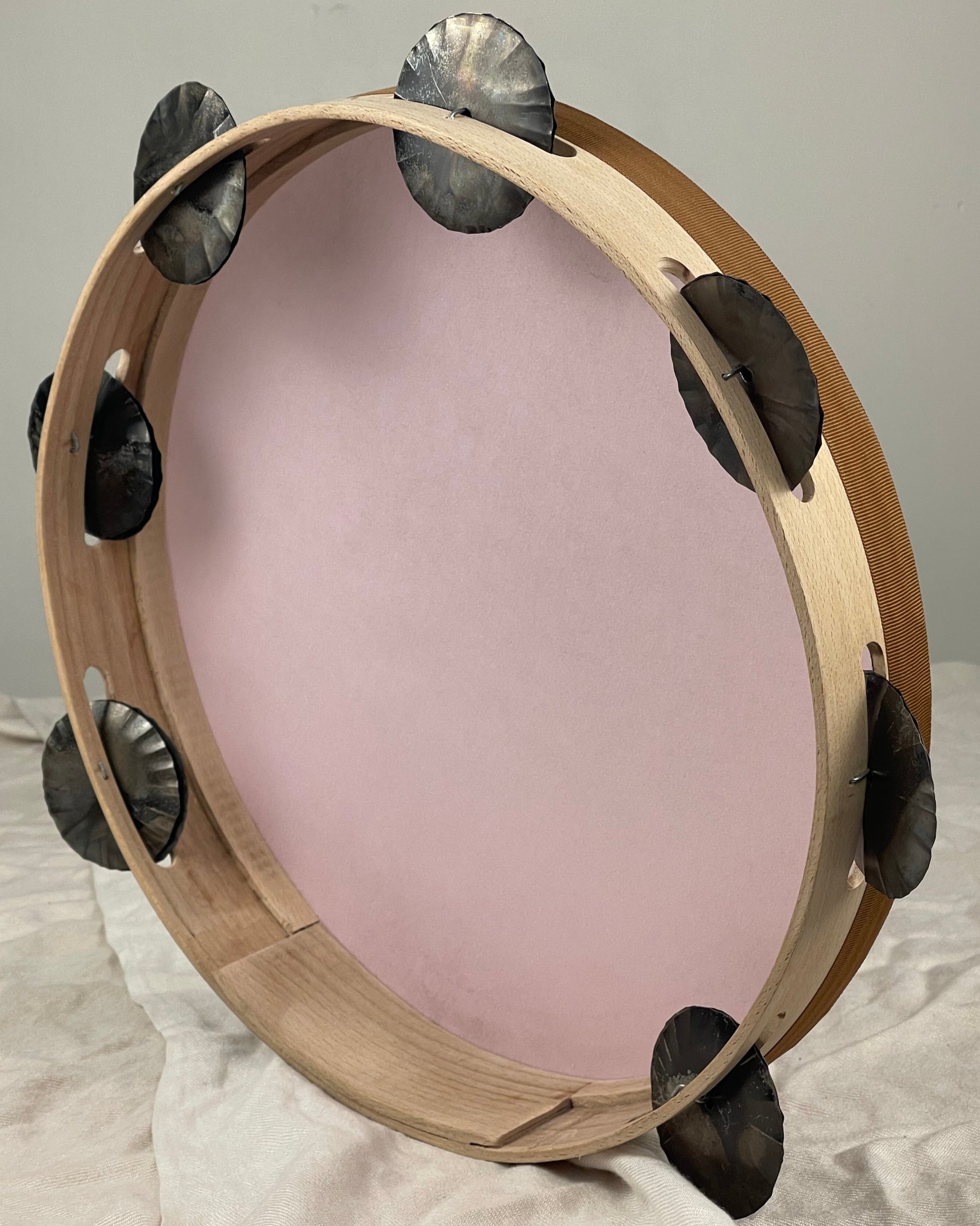 Tamburello per pizzica e tarantella rosa, fatto a mano in Italia