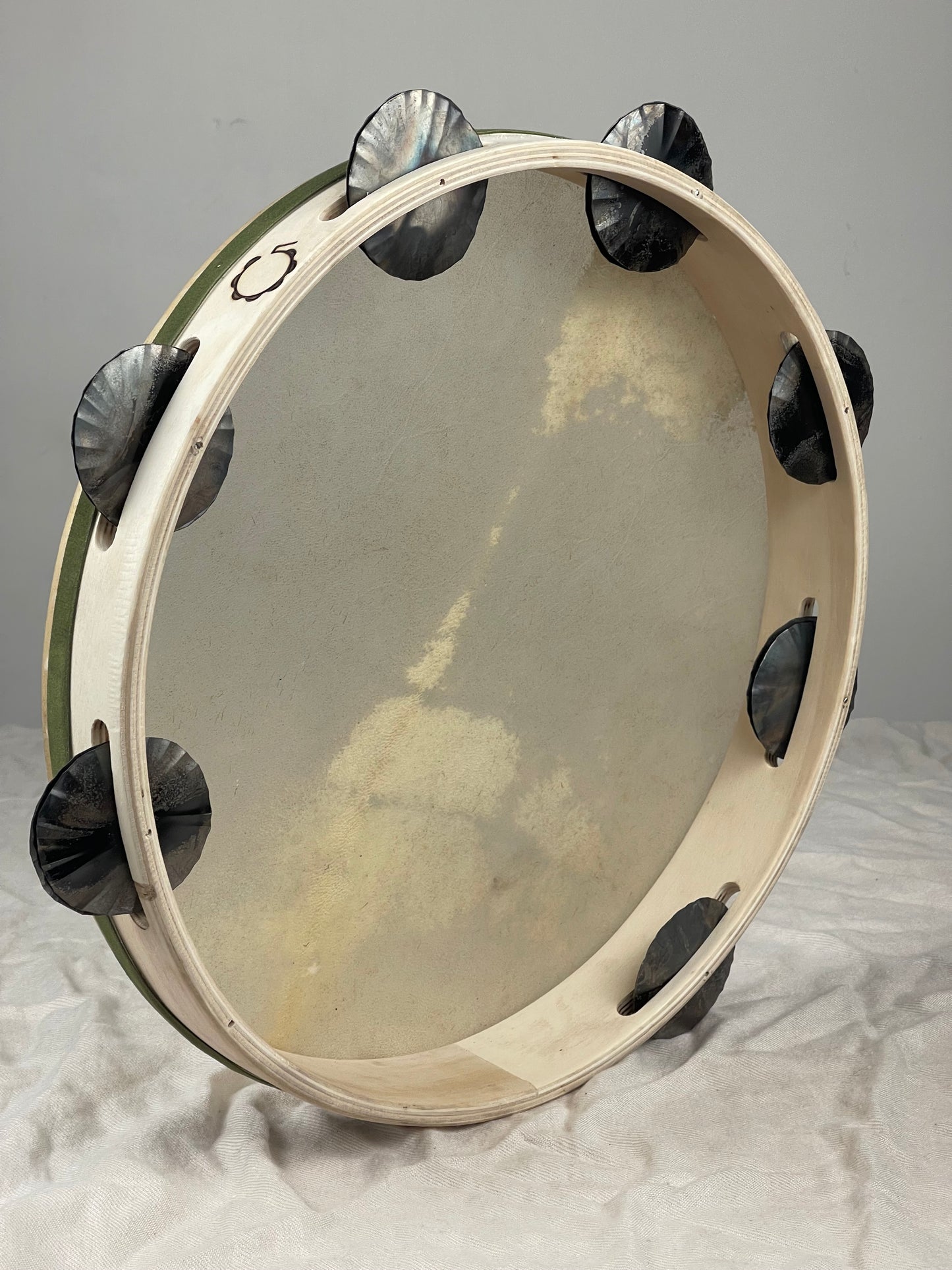 Top view of traditional 14" tambourine for pizzica and tarantella
